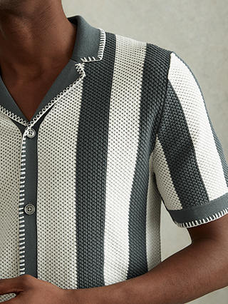 Reiss Naxos Knitted Stripe Shirt, Argento/Optic White