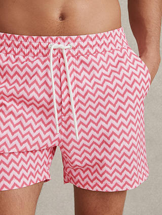 Reiss Cable Geometric Print Drawstring Swim Shorts, Bright Pink