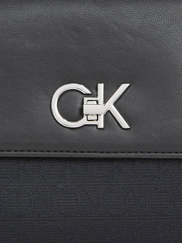 Calvin Klein Metal Chain Logo Shoulder Bag, Black Jacquard