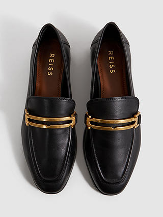 Reiss Angela Metal Trim Leather Loafers, Black