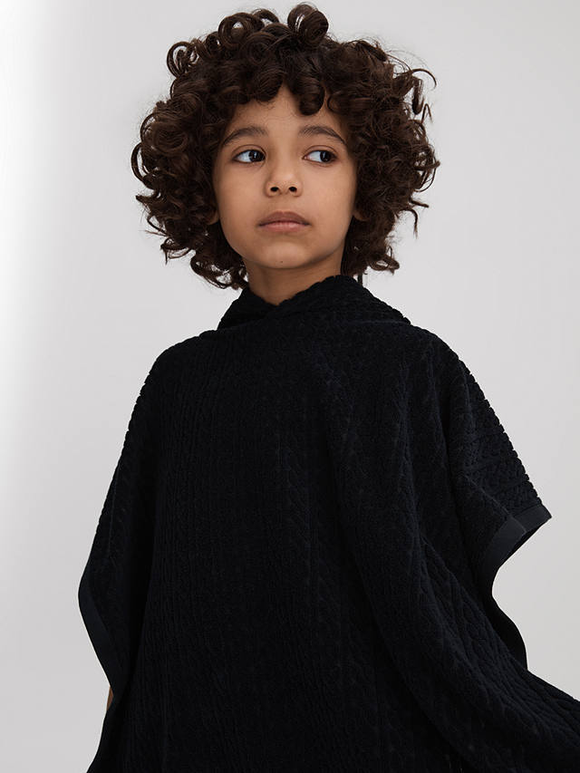 Reiss Kids' Shine Textured Towelling Hooded Poncho, Navy