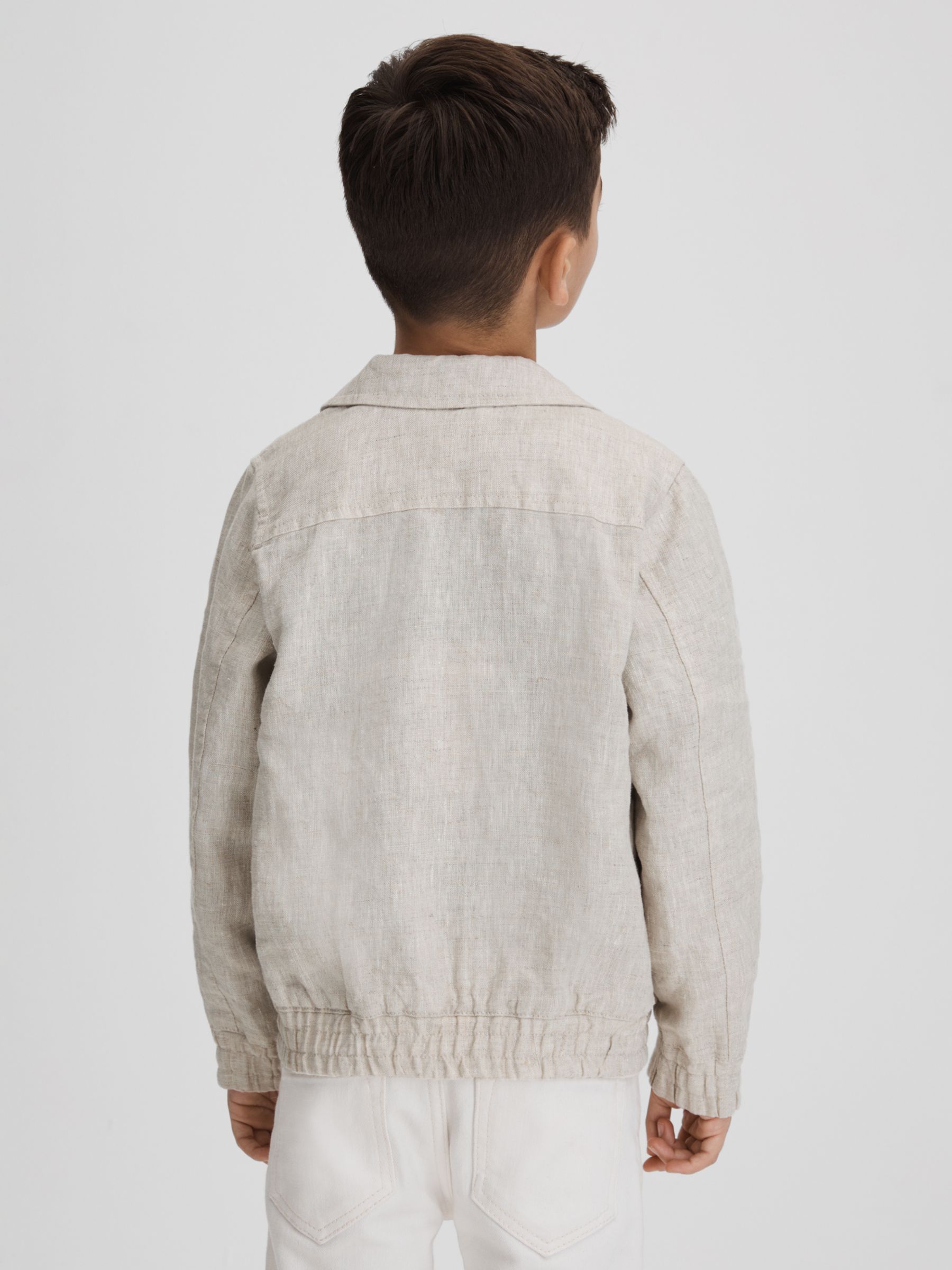 Reiss Kids' Cadiz Linen Bomber Jacket, Stone, 3-4 years