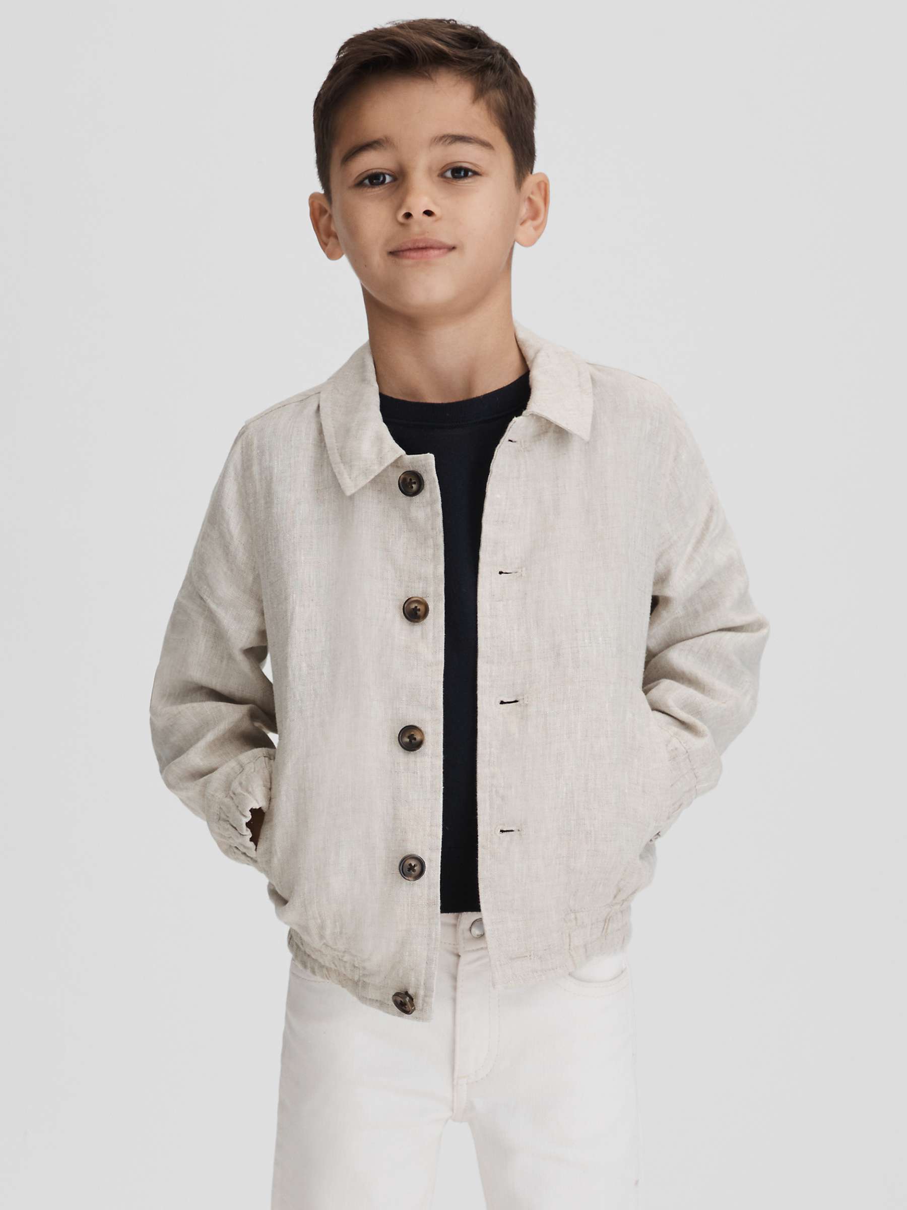 Buy Reiss Kids' Cadiz Linen Bomber Jacket, Stone Online at johnlewis.com