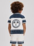 Reiss Kids' Bowler Back Graphic Press Stud Shirt, Optic White/Air