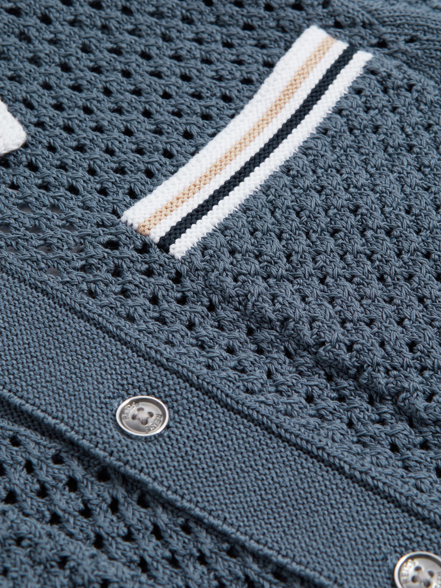 Reiss Kids' Coulson Crochet Contrast Trim Shirt, Airforce Blue, 3-4 years