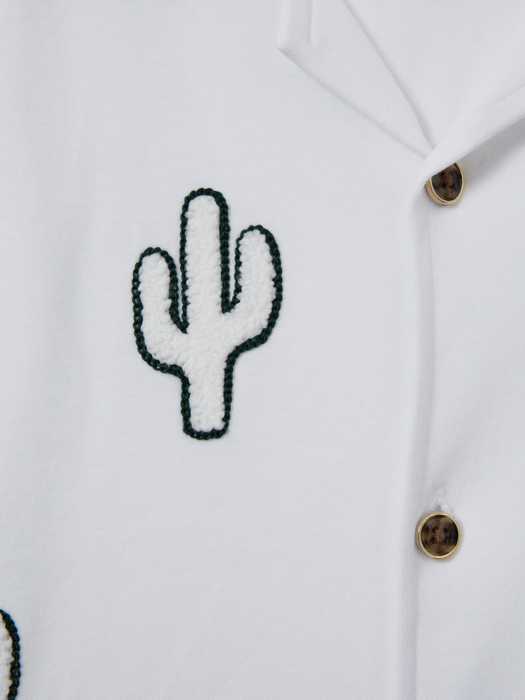 Reiss Kids' Aurora Embroidered Cactus Cuban Shirt, White/Black, 3-4 years