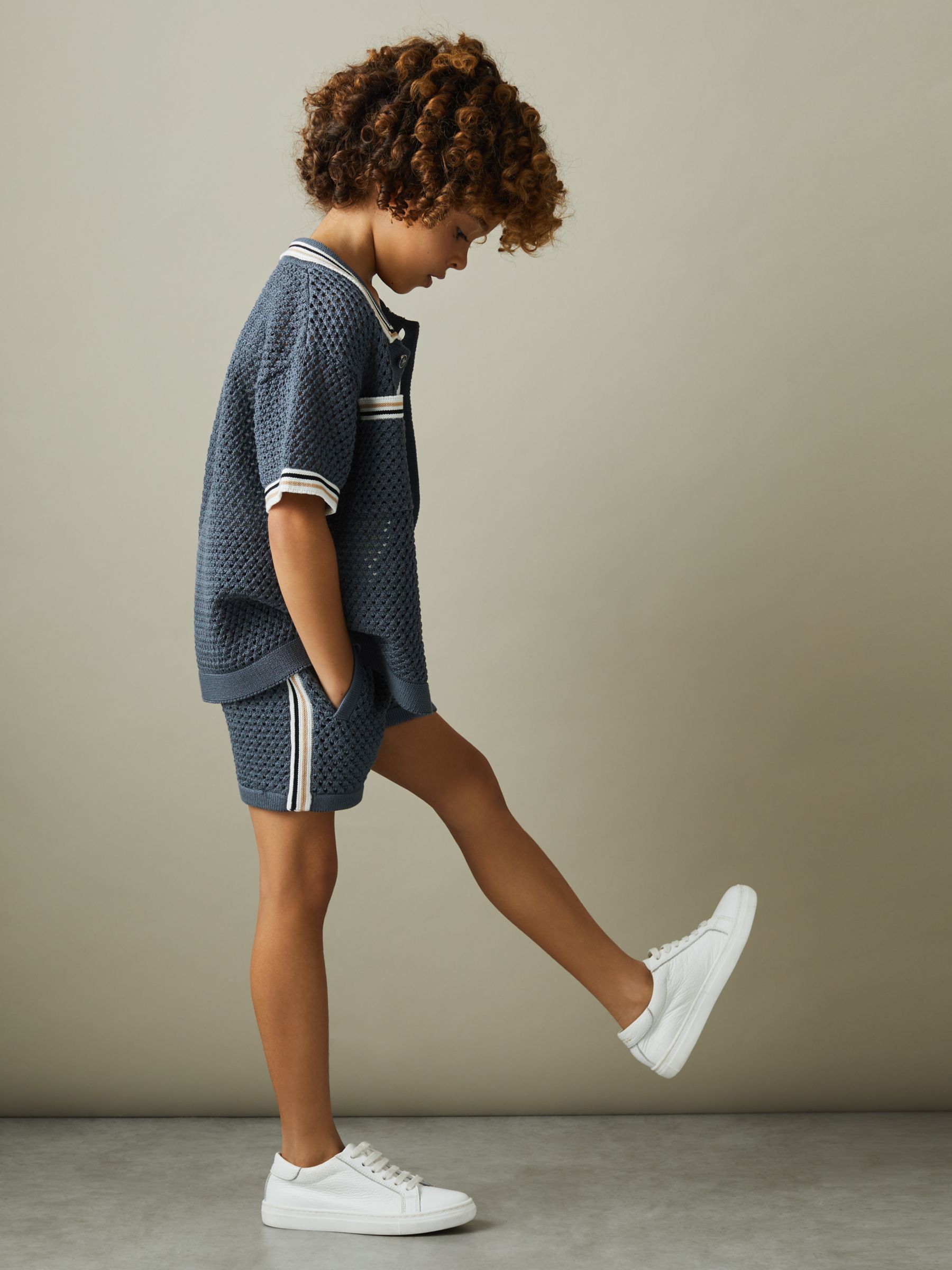 Reiss Kids' Creek Crochet Contrast Trim Elasticated Shorts, Airforce Blue, 3-4 years