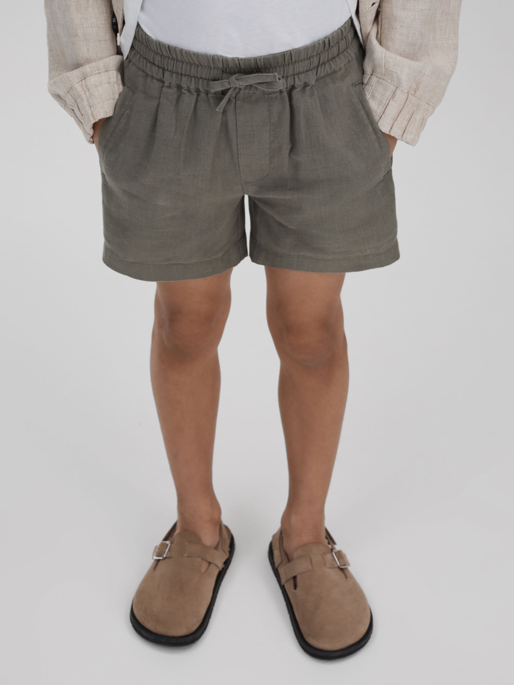 Reiss Kids' Acen Linen Shorts, Khaki, 3-4 years