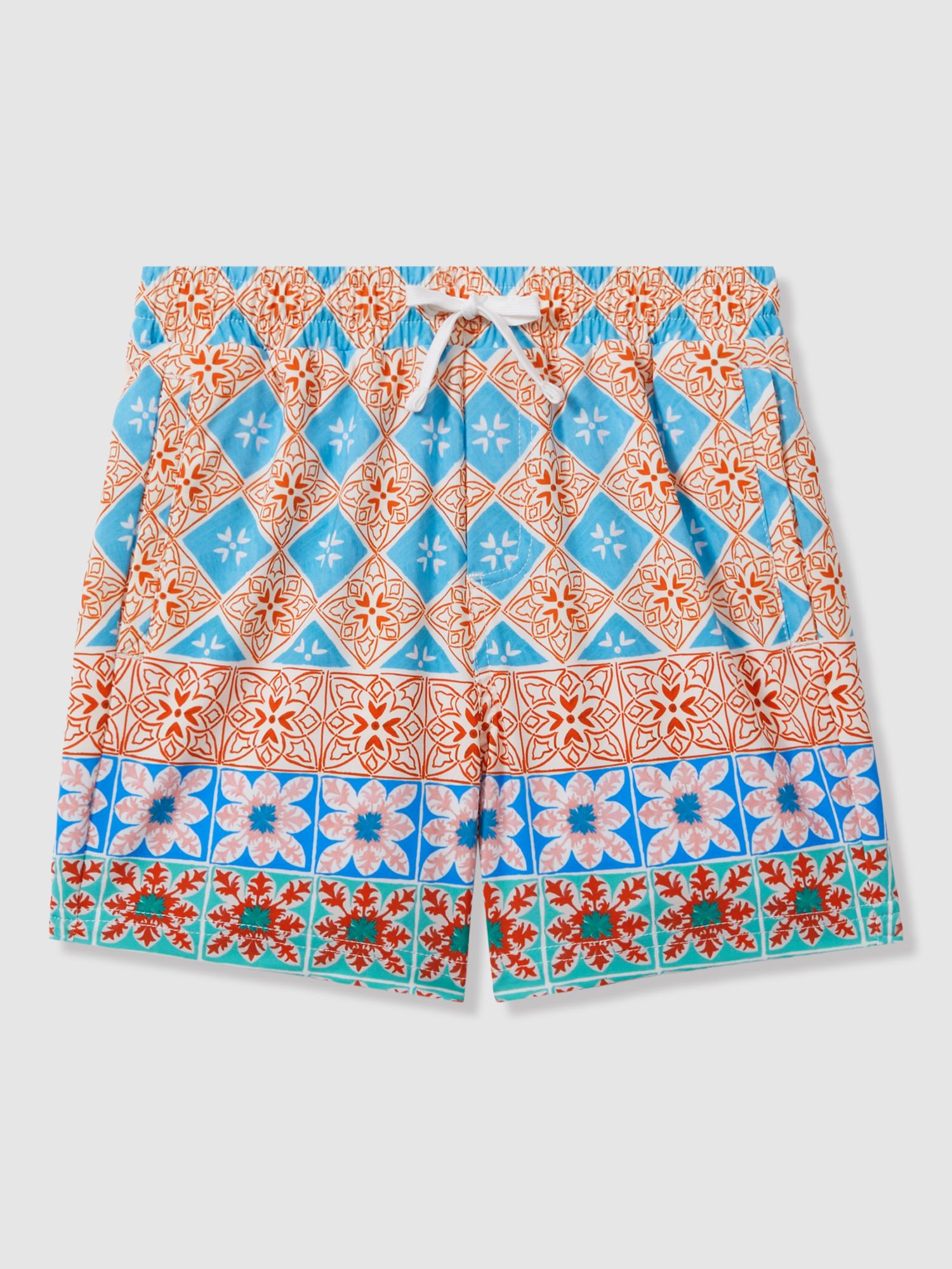 Reiss Kids' Arizona Floral Tile Print Swim Shorts, Orange/Multi, 3-4 years