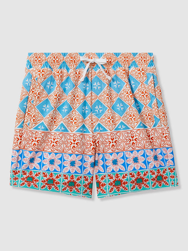 Reiss Kids' Arizona Floral Tile Print Swim Shorts, Orange/Multi