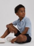 Reiss Kids' Burnham Half Zip Textured Polo Shirt, Soft Blue