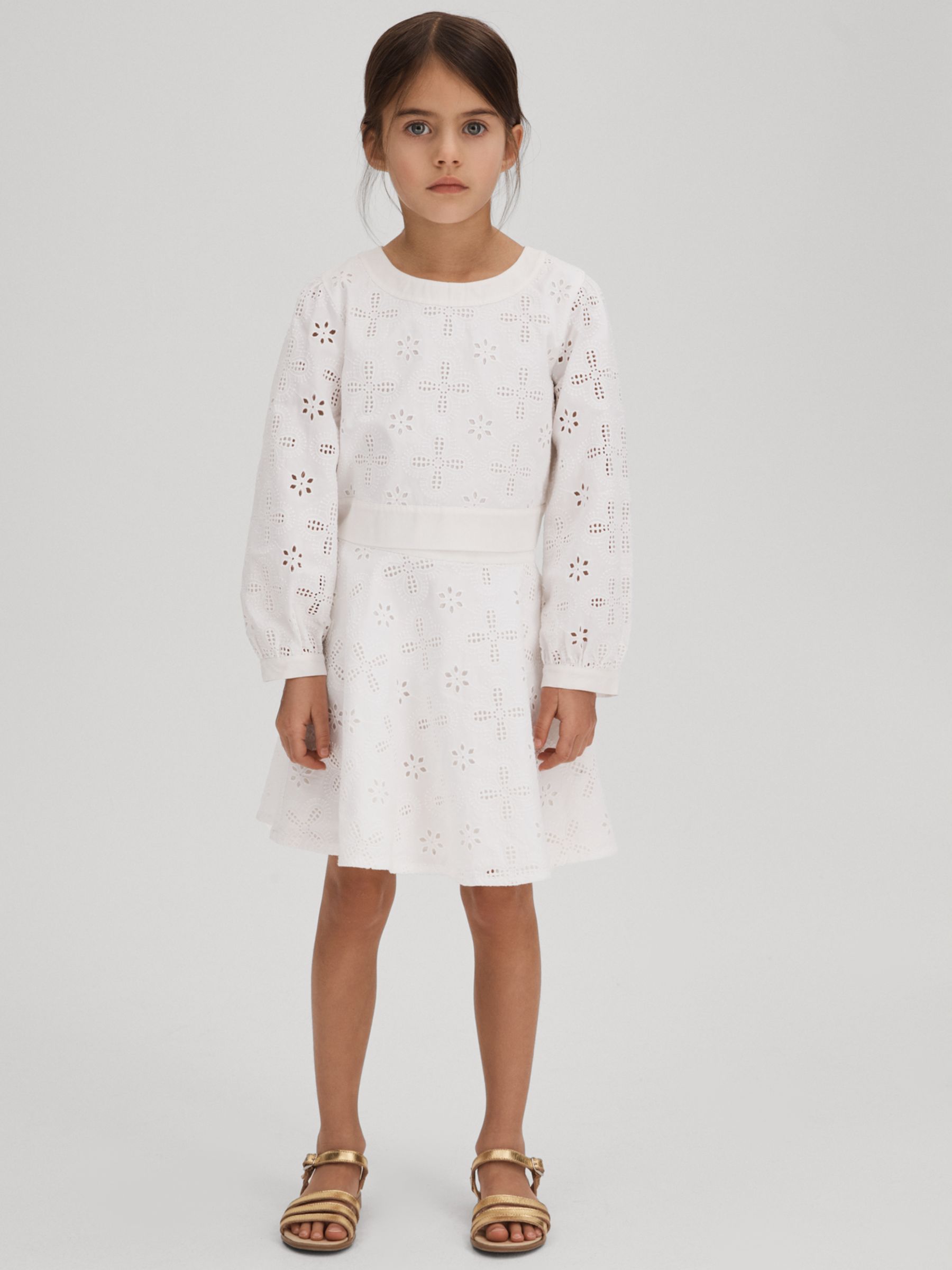 Reiss Kids' Nella Broderie Anglaise Blouse, Ivory, 7-8 years