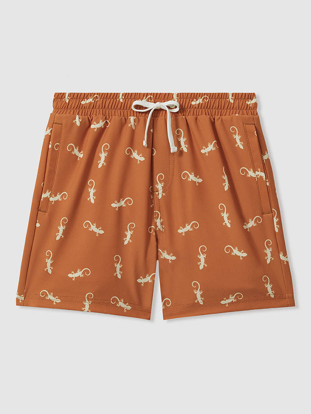 Reiss Kids' Cammy Gecko Print Swim Shorts, Orange/White