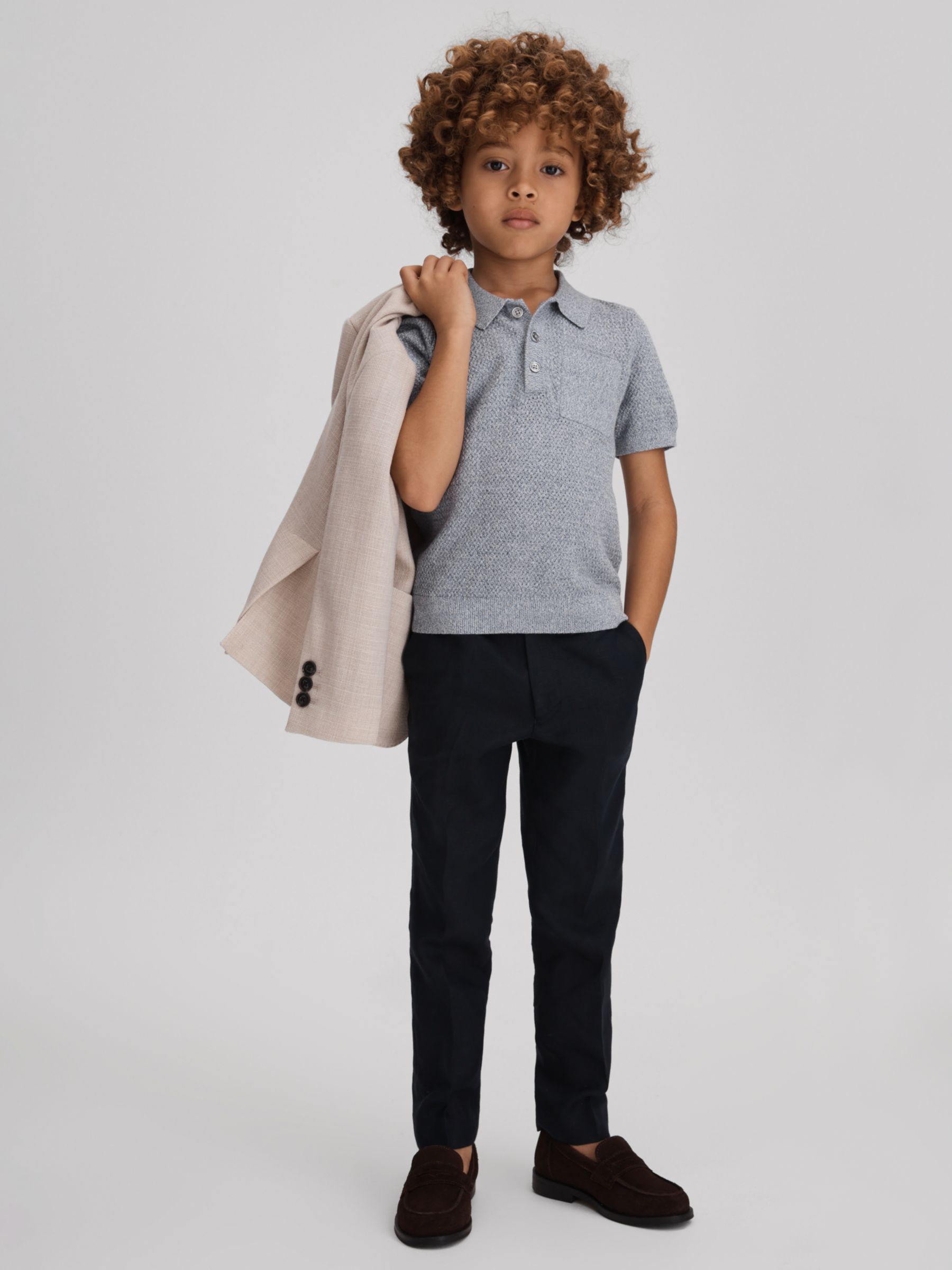 Reiss Kids' Demetri Half Button Polo Shirt, Blue Melange at John Lewis ...