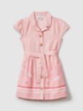 Reiss Kids' Eliza Nautical Belted Knee Length Dress, Pink