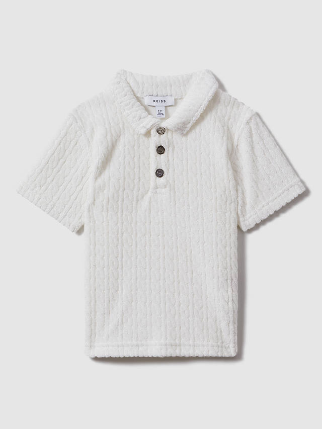 Reiss Kids' Iggy Press Stud Velour Polo Shirt, White