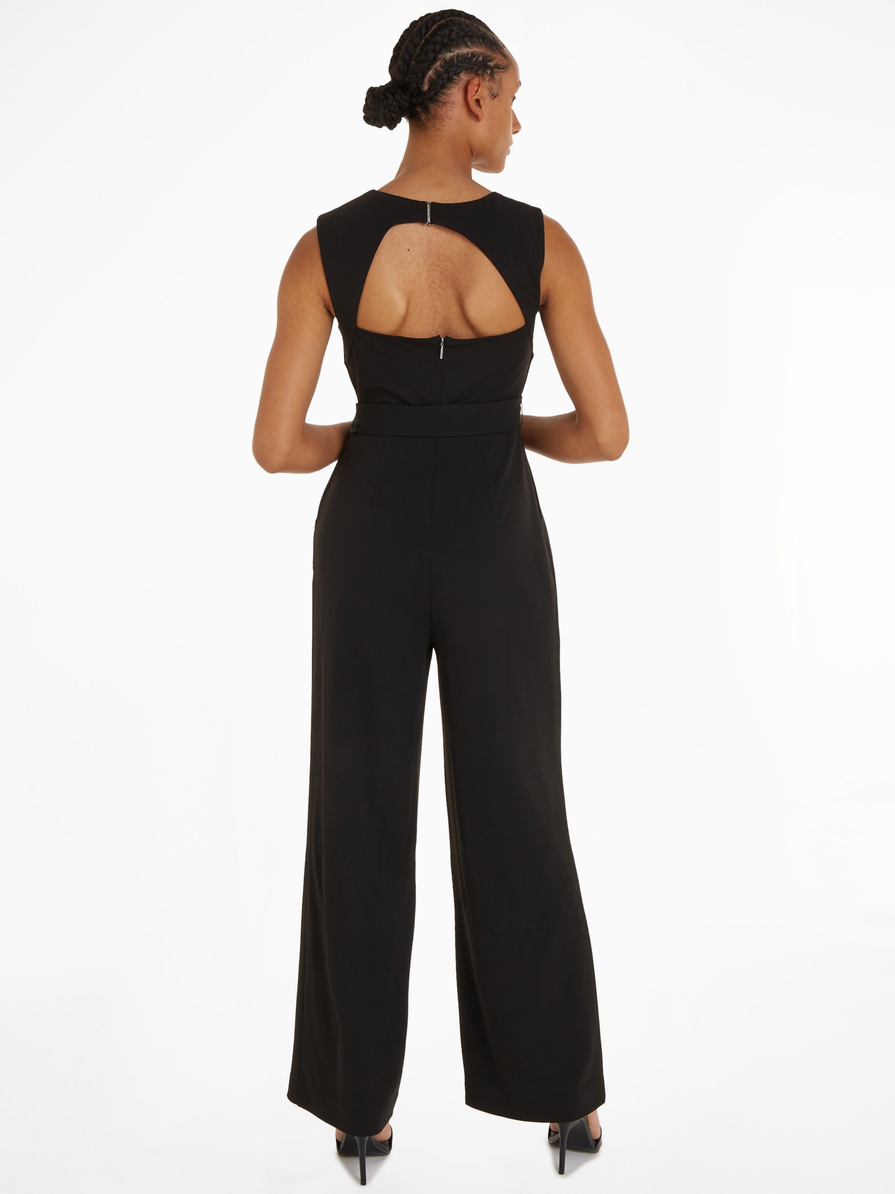 Calvin Klein Cutout Back Crepe Jumpsuit, Ck Black, 4