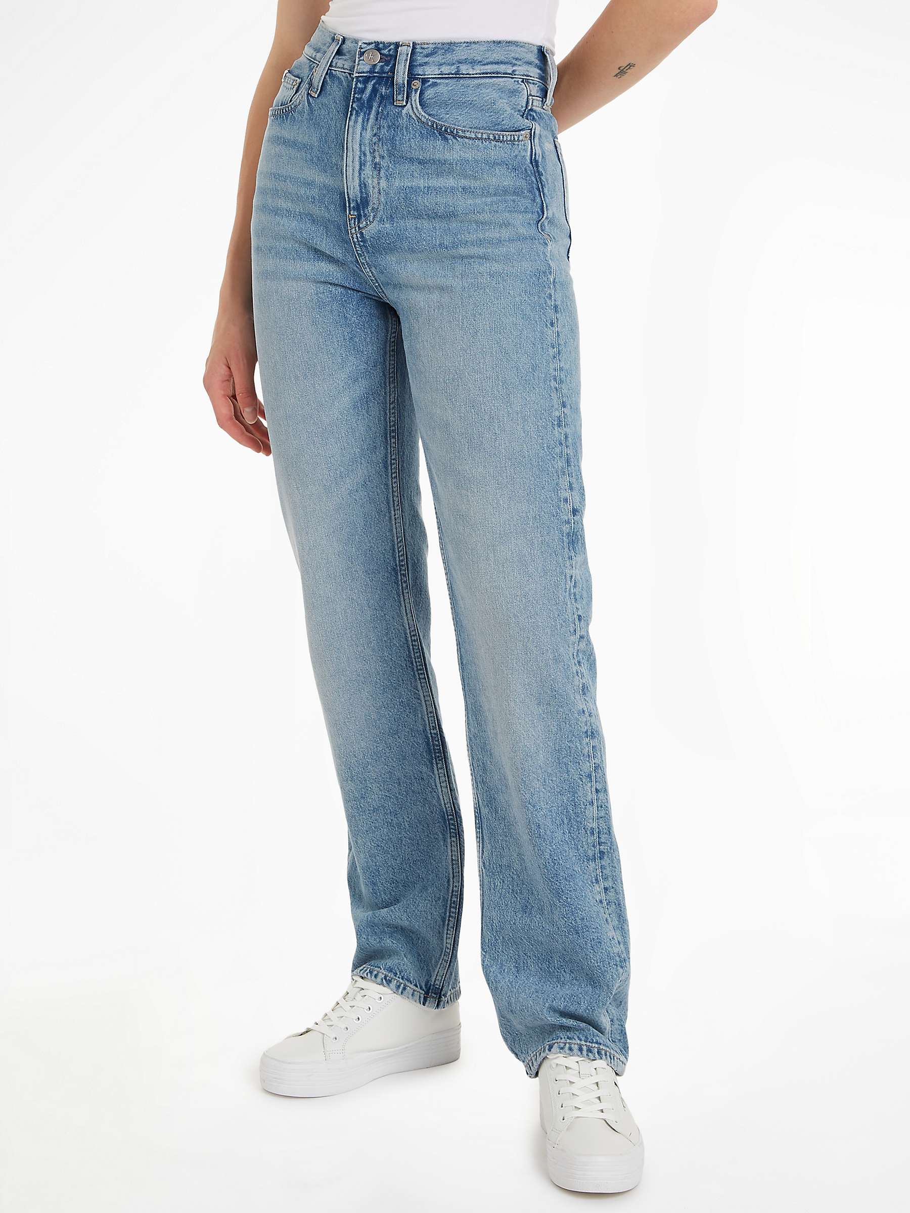 Buy Calvin Klein High Rise Straight Leg Jeans, Light Blue Online at johnlewis.com