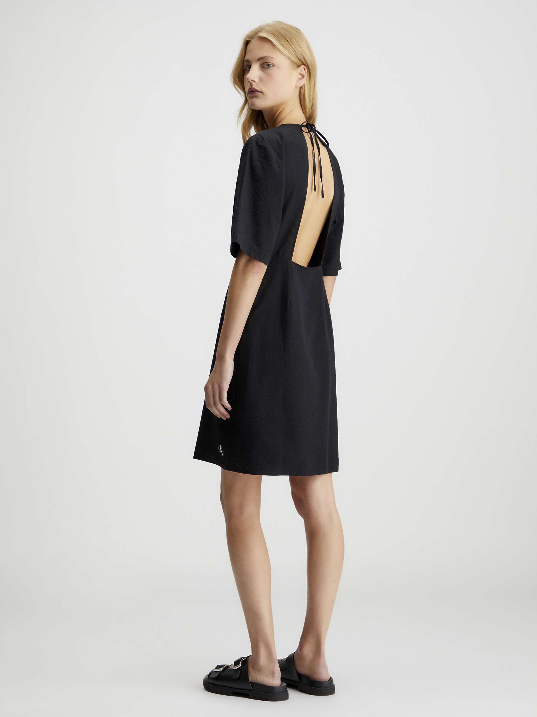 Buy Calvin Klein Open Back Cotton Dress, Black Online at johnlewis.com