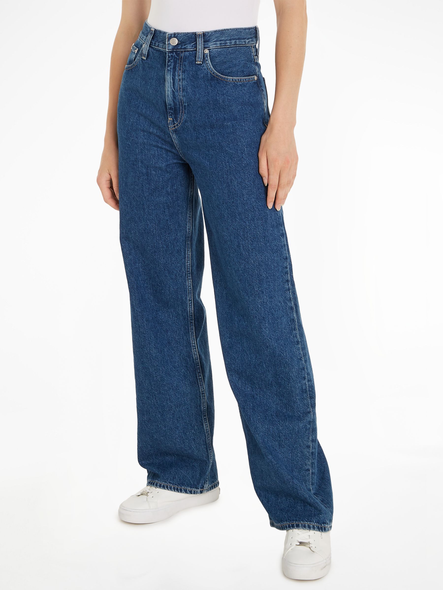 Calvin Klein High Rise Relaxed Fit Jeans, Mid Blue, W25/L32
