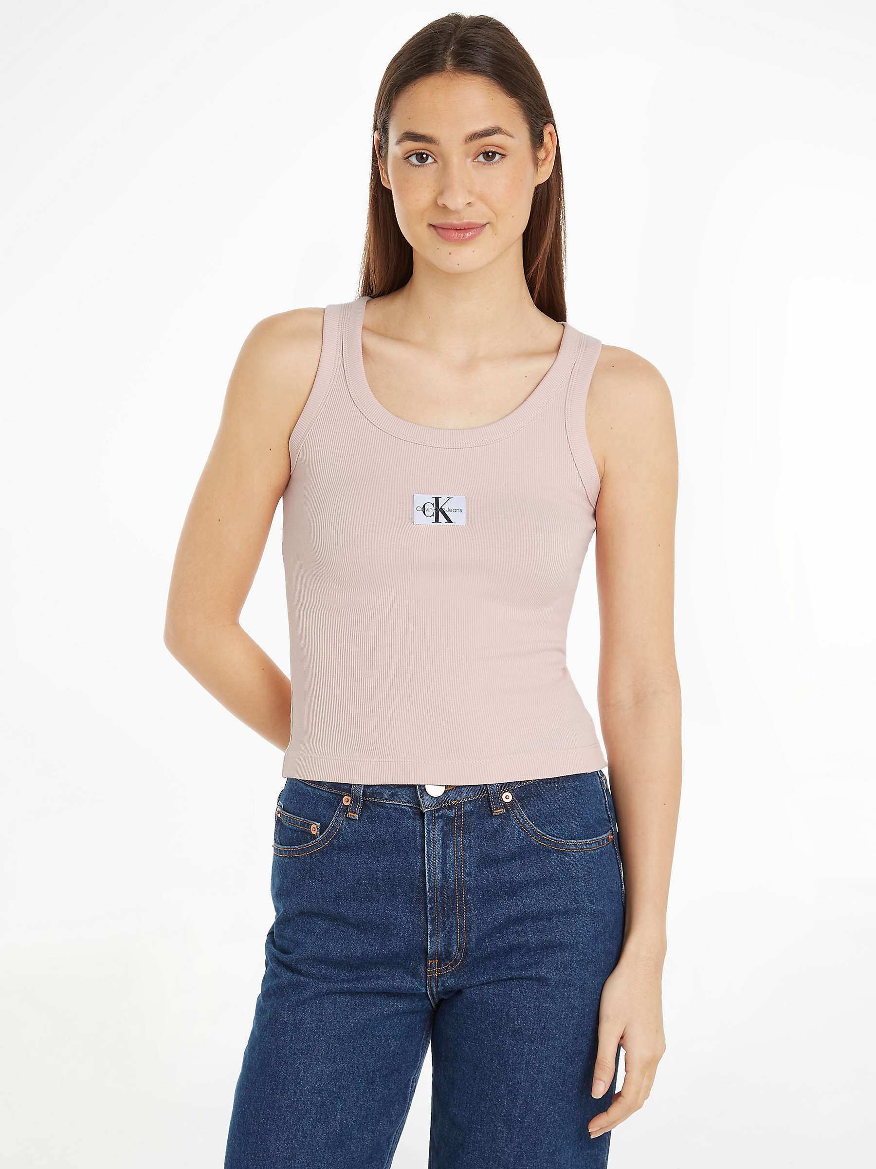 Buy Calvin Klein Label Rib Vest Top, Pink Online at johnlewis.com