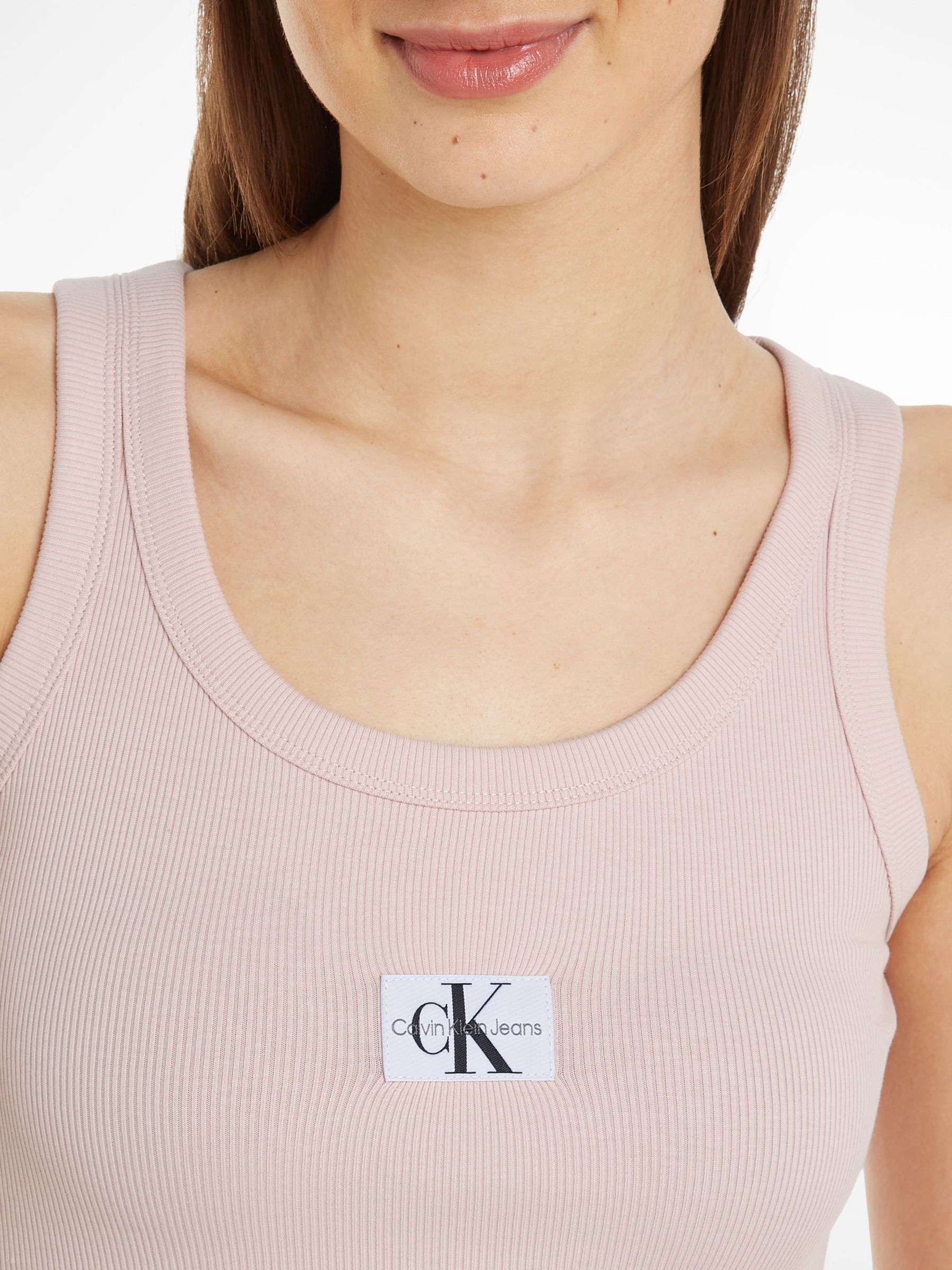 Calvin Klein Label Rib Vest Top, Pink, L