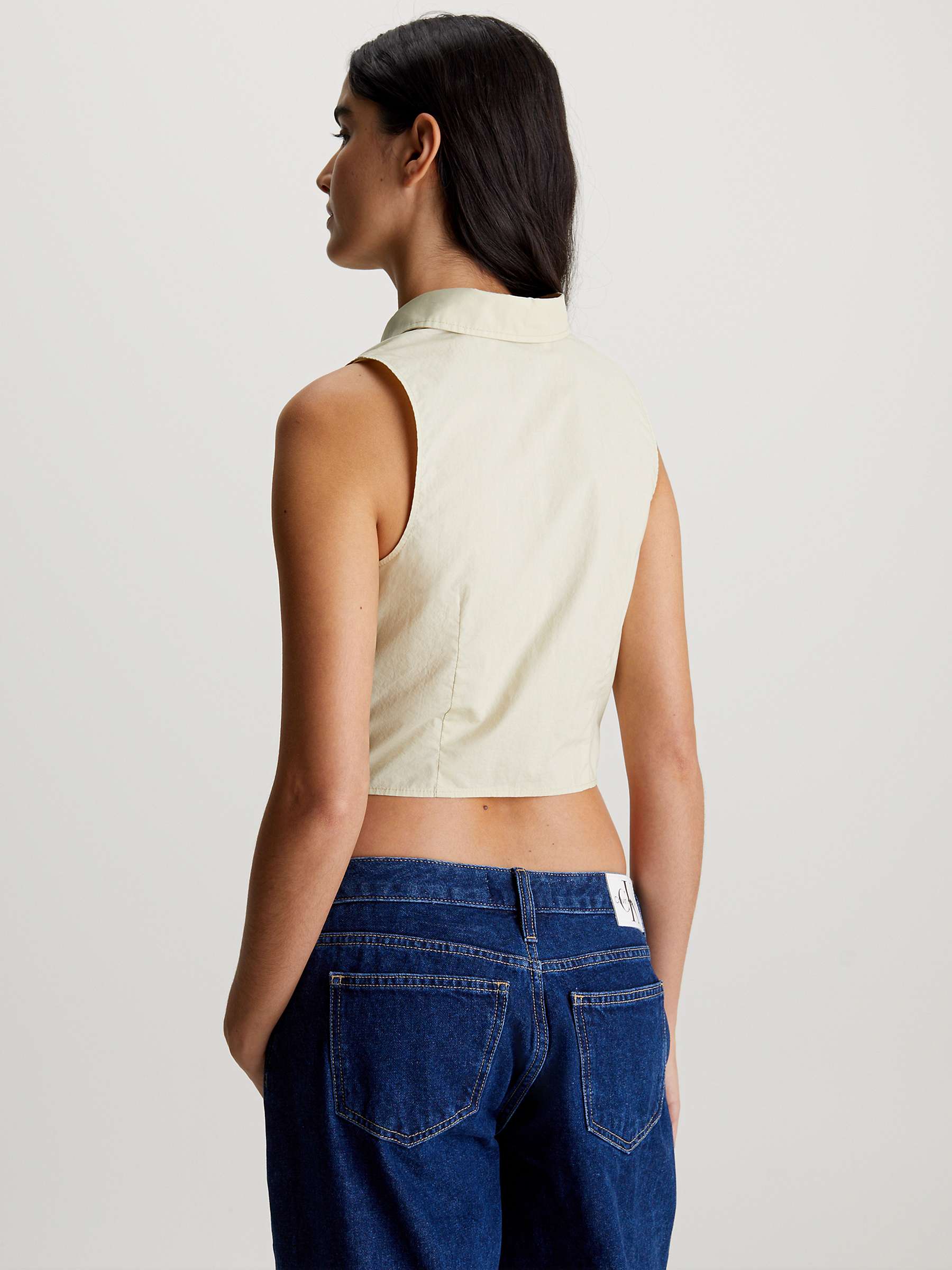 Buy Calvin Klein Cropped Sleeveless Shirt, Green Haze Online at johnlewis.com