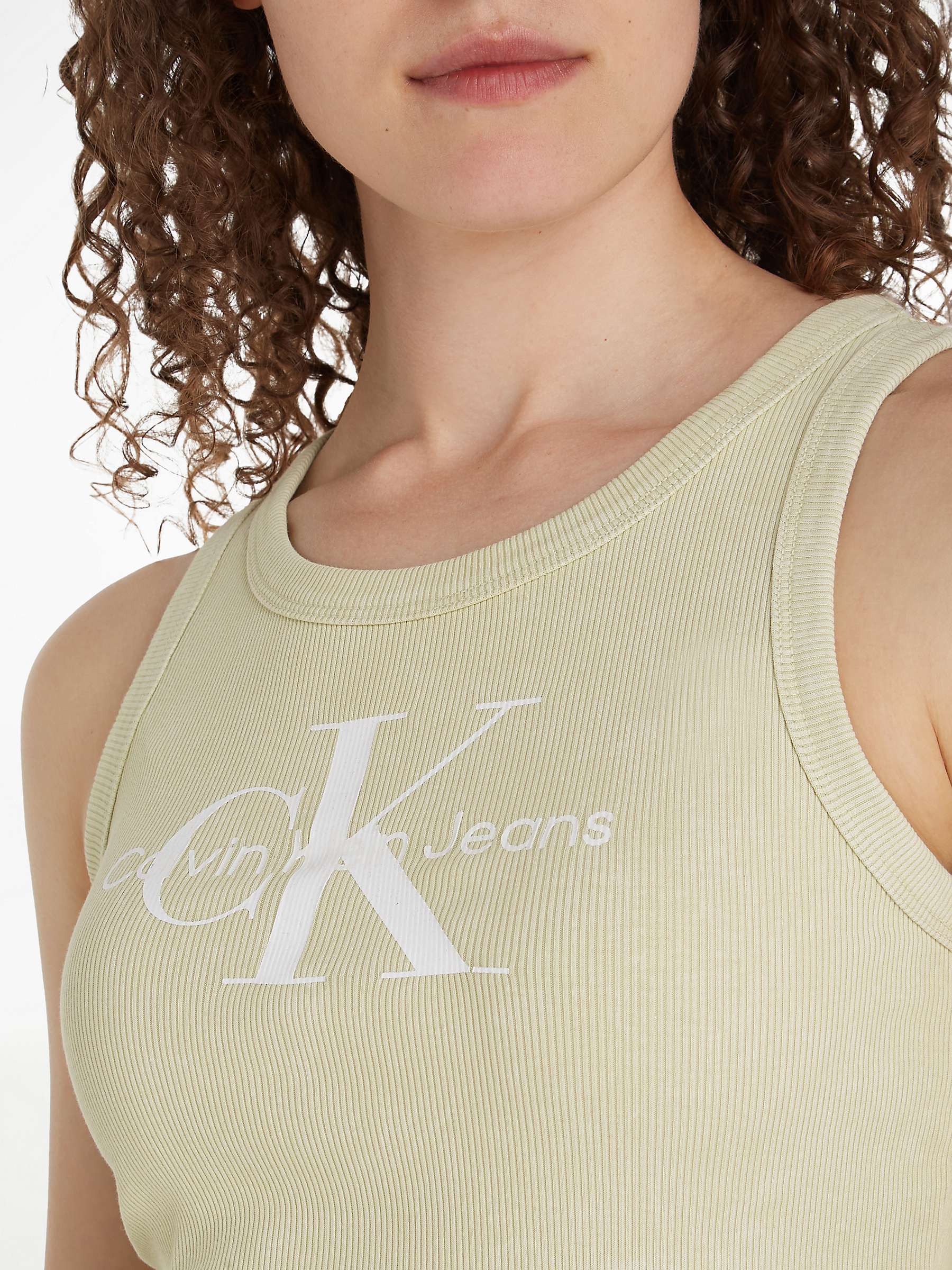 Buy Calvin Klein Cotton Blend Logo Rib Vest, Green Haze Online at johnlewis.com