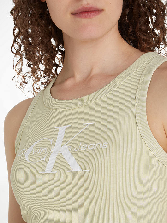Calvin Klein Cotton Blend Logo Rib Vest, Green Haze