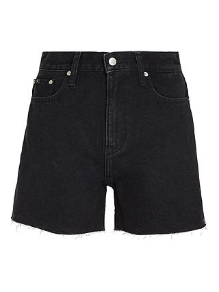 Calvin Klein Frayed Hem Denim Mom Shorts, Denim Black