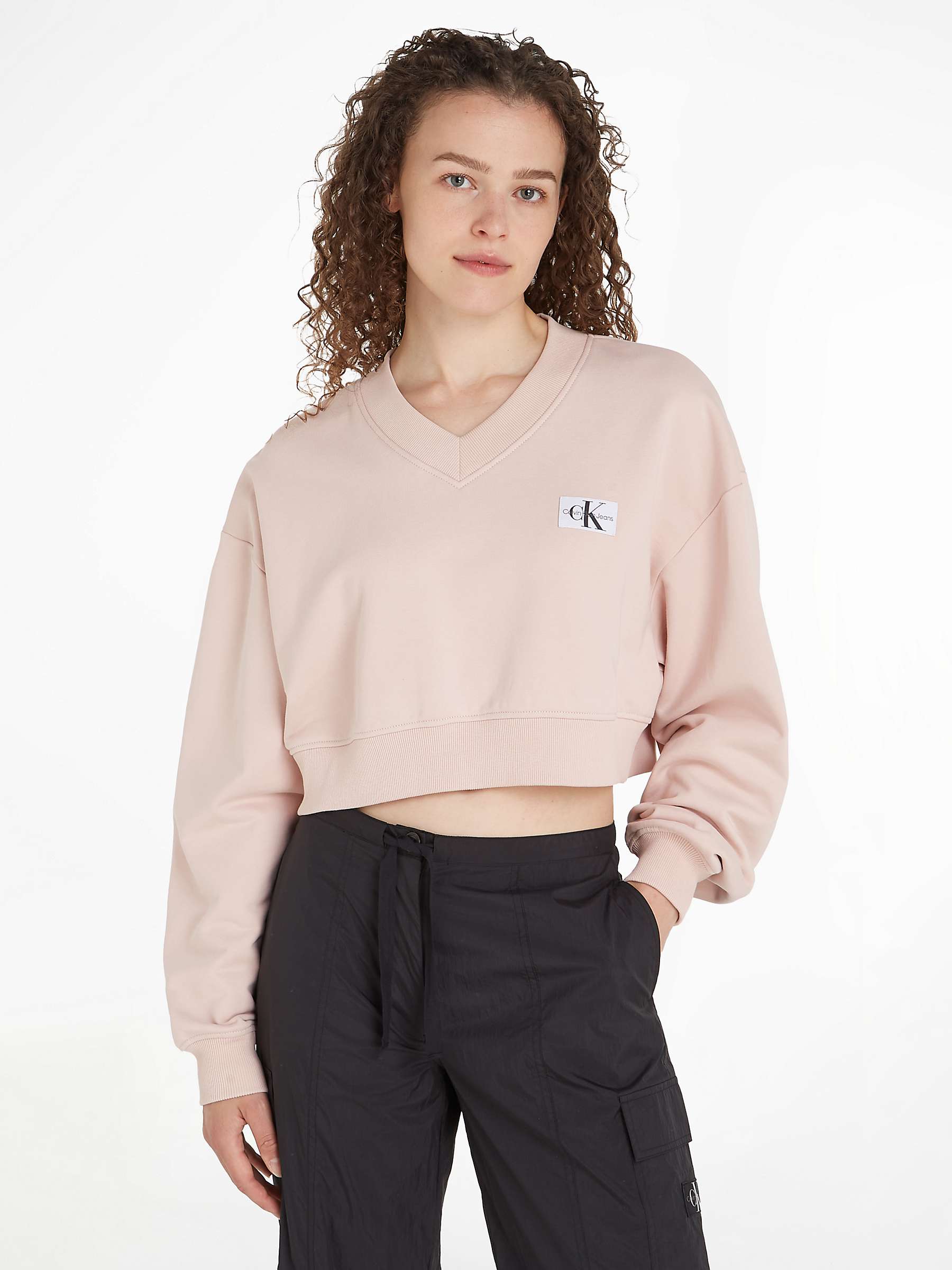 Buy Calvin Klein Cropped V-Neck Sweatshirt, Sepia Rose Online at johnlewis.com