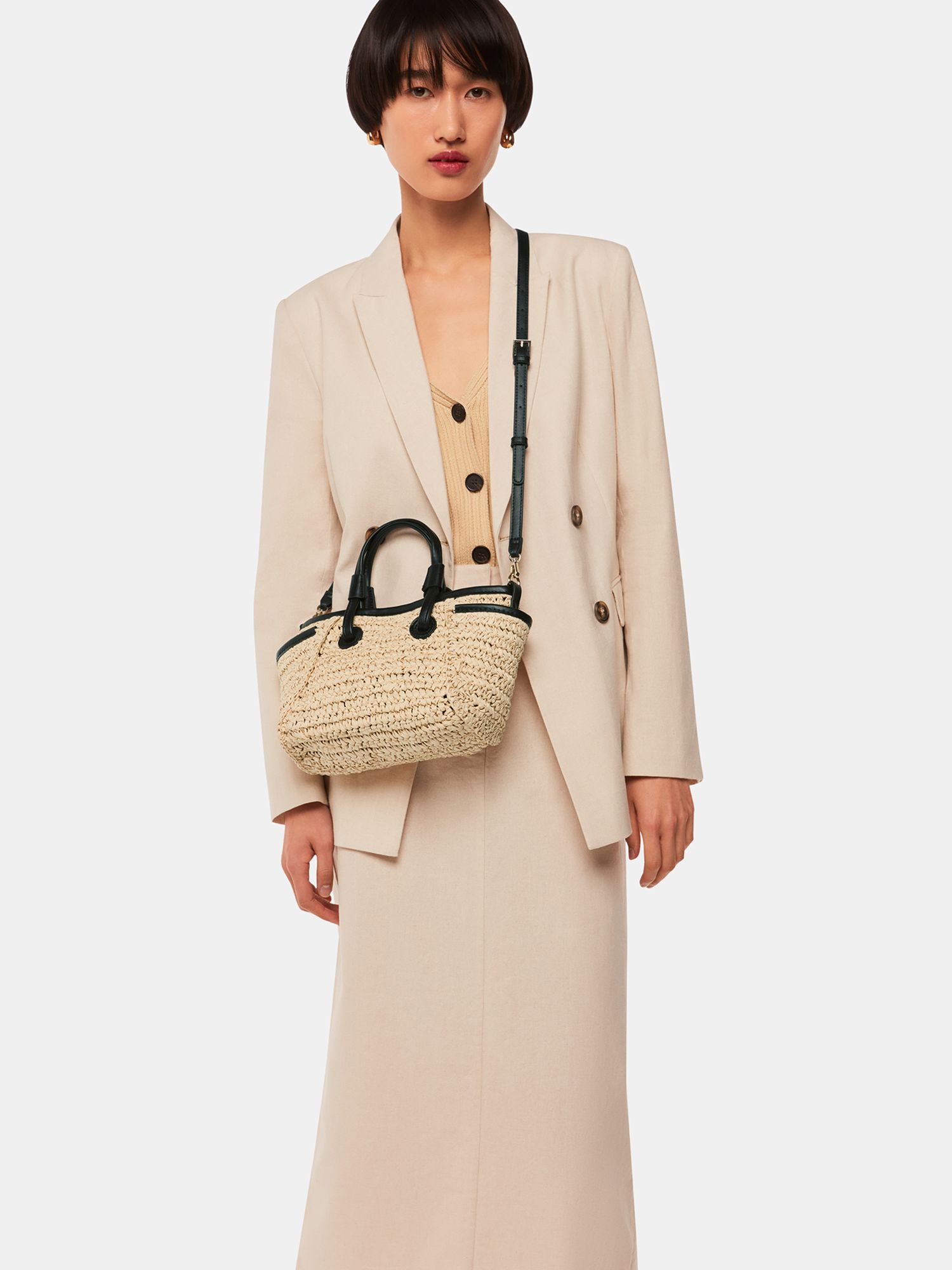 Buy Whistles Aylin Mini Straw Tote Bag, Neutral Online at johnlewis.com