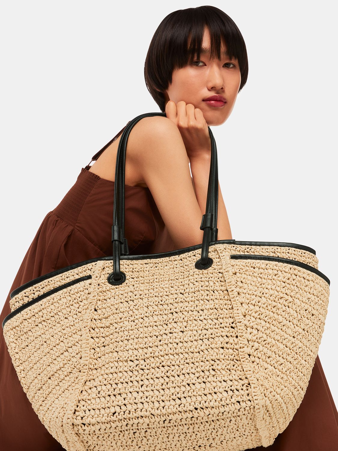 Whistles Zoelle Straw Tote Bag, Natural, One Size