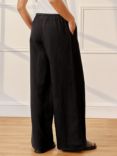 Albaray Linen Drawstring Wide Leg Trousers, Black