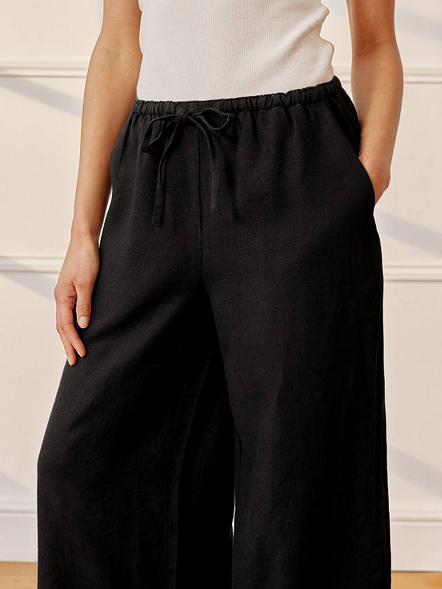 Albaray Linen Drawstring Wide Leg Trousers, Black