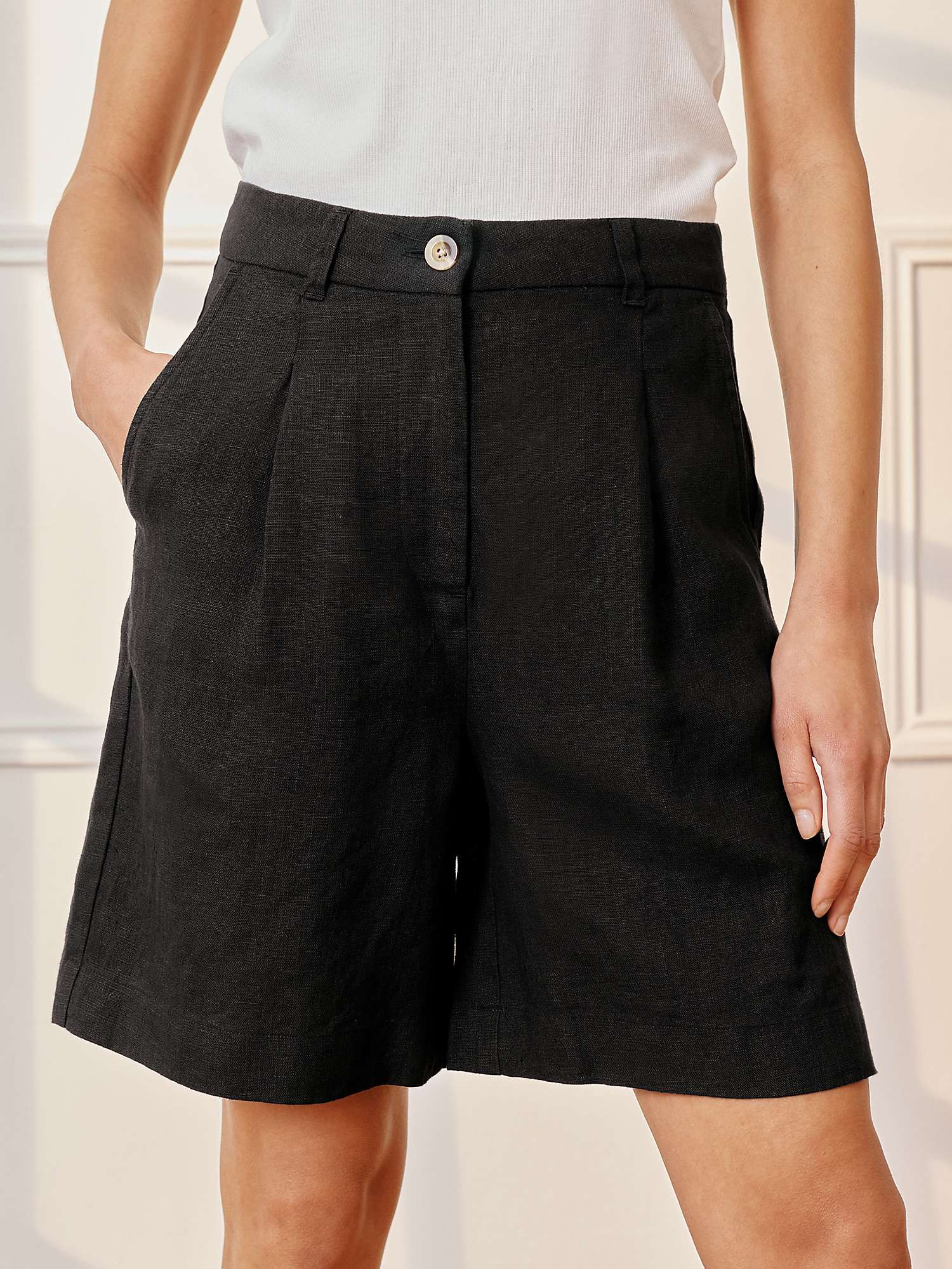 Buy Albaray Tailored Linen Shorts, Black Online at johnlewis.com