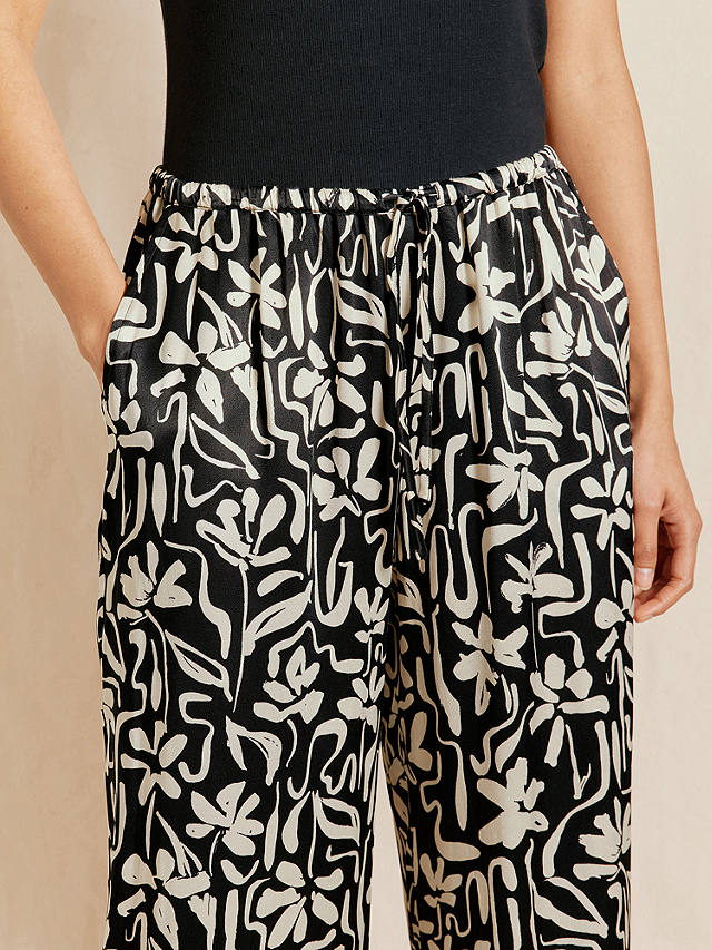 Albaray Brushstroke Print Wide Leg Trousers, Black/Cream