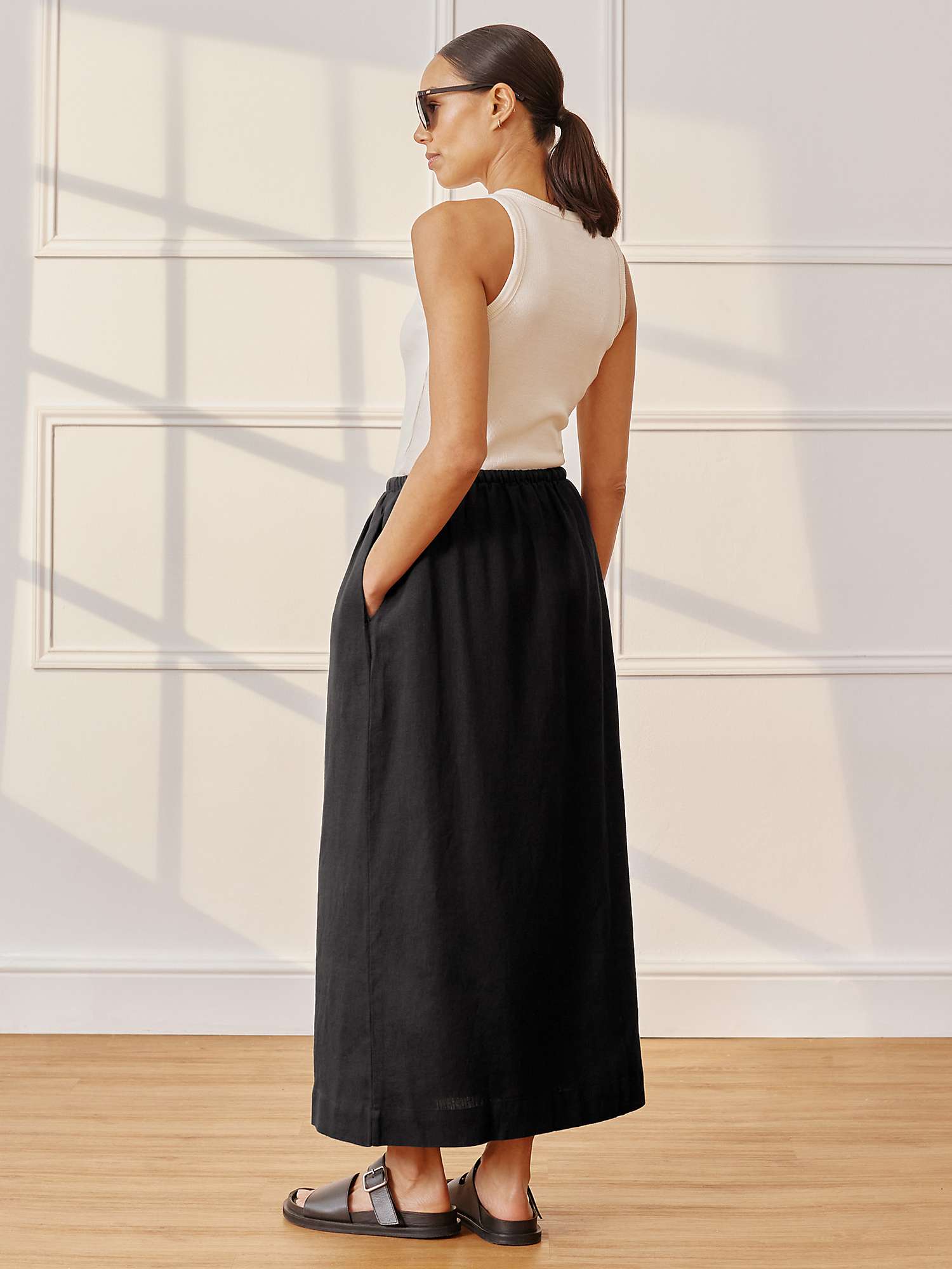 Buy Albaray Linen A-Line Maxi Skirt, Black Online at johnlewis.com