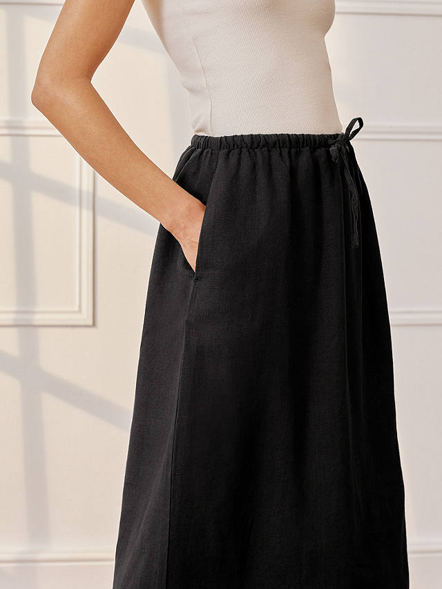 Albaray Linen A-Line Maxi Skirt, Black