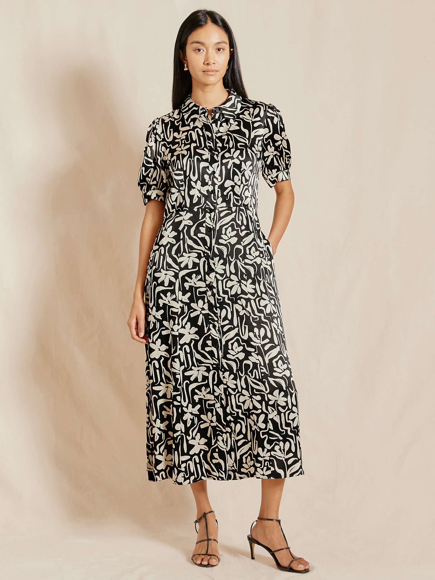 Buy Albaray Floral Brushstroke Tea Dress, Black Online at johnlewis.com