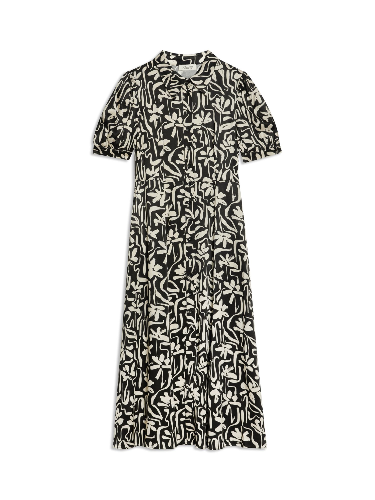 Albaray Floral Brushstroke Tea Dress, Black