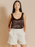 Albaray Satin Scoop Neck Top, Chocolate