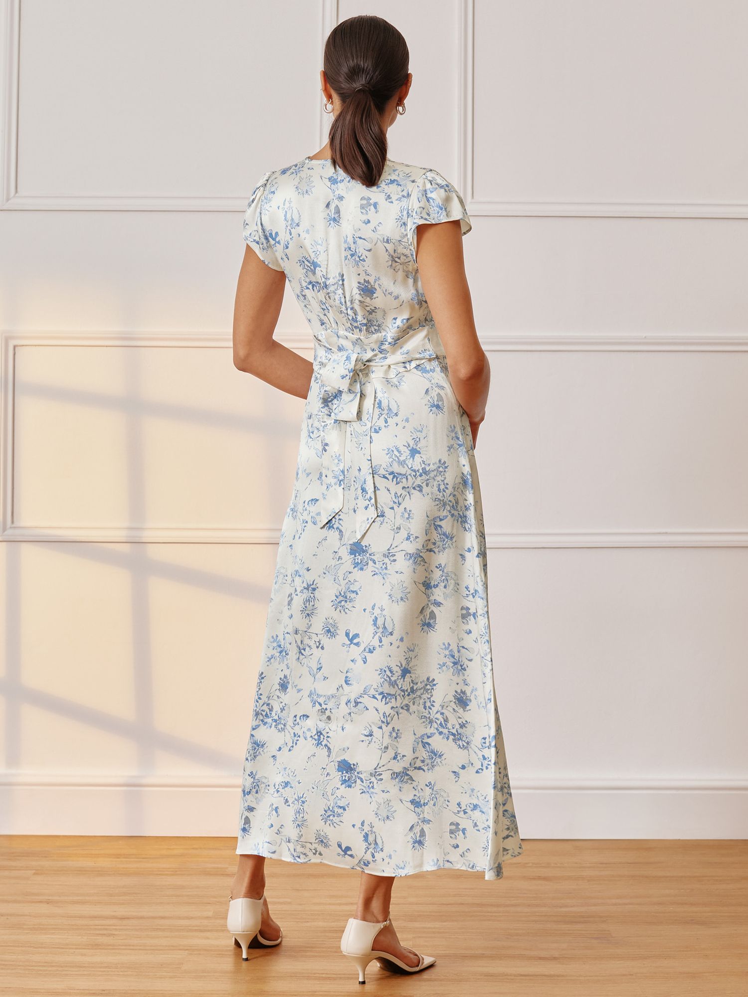 Albaray Shadow Floral Tea Dress, Cream, 8