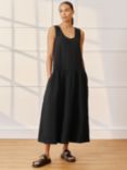 Albaray Linen Drop Waist Midi Dress, Black