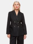 Whistles Petite Lindsey Linen Blend Double Breasted Blazer, Black