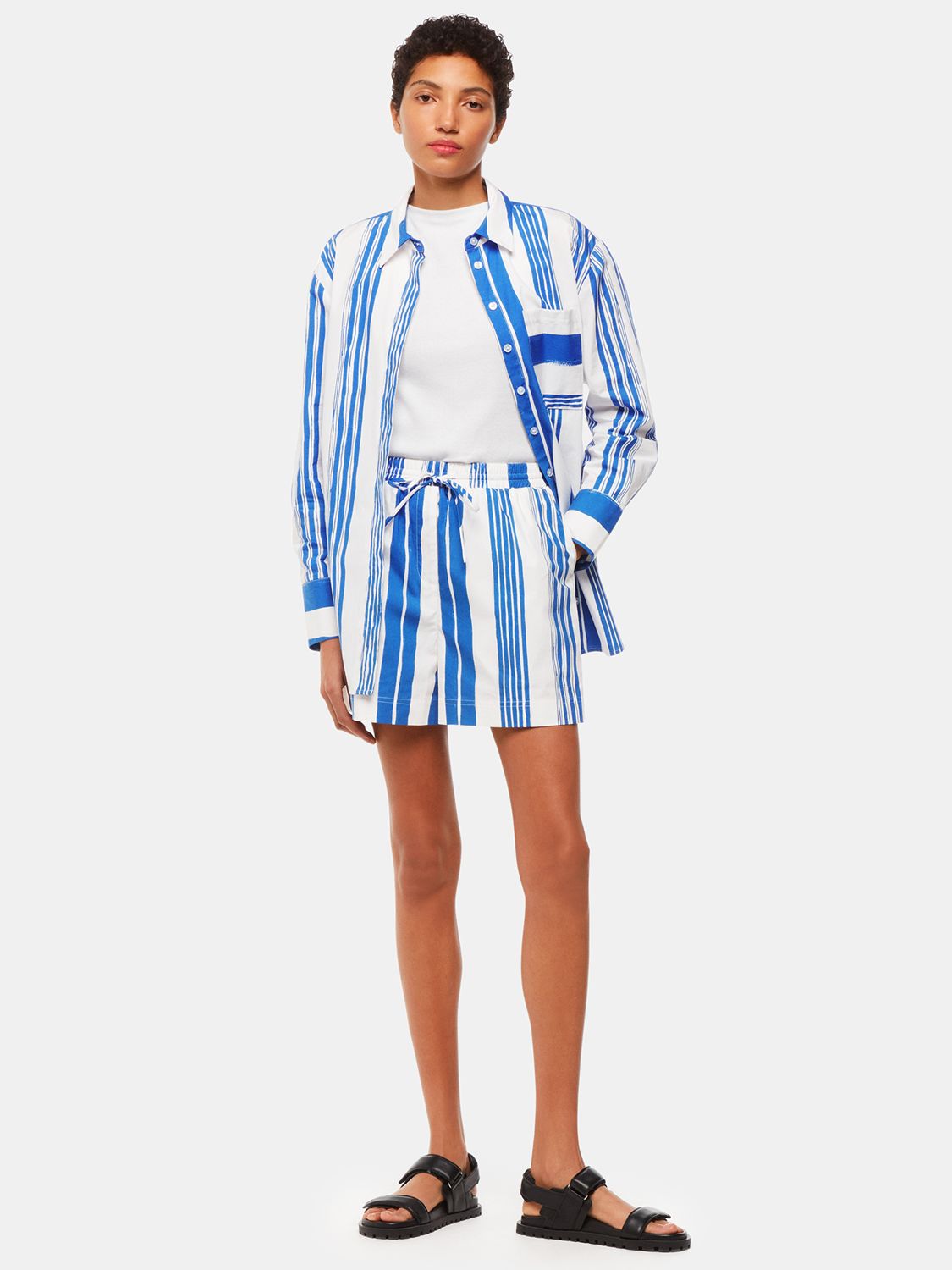 Buy Whistles Painted Stripe Cotton Shorts, White/Blue Online at johnlewis.com
