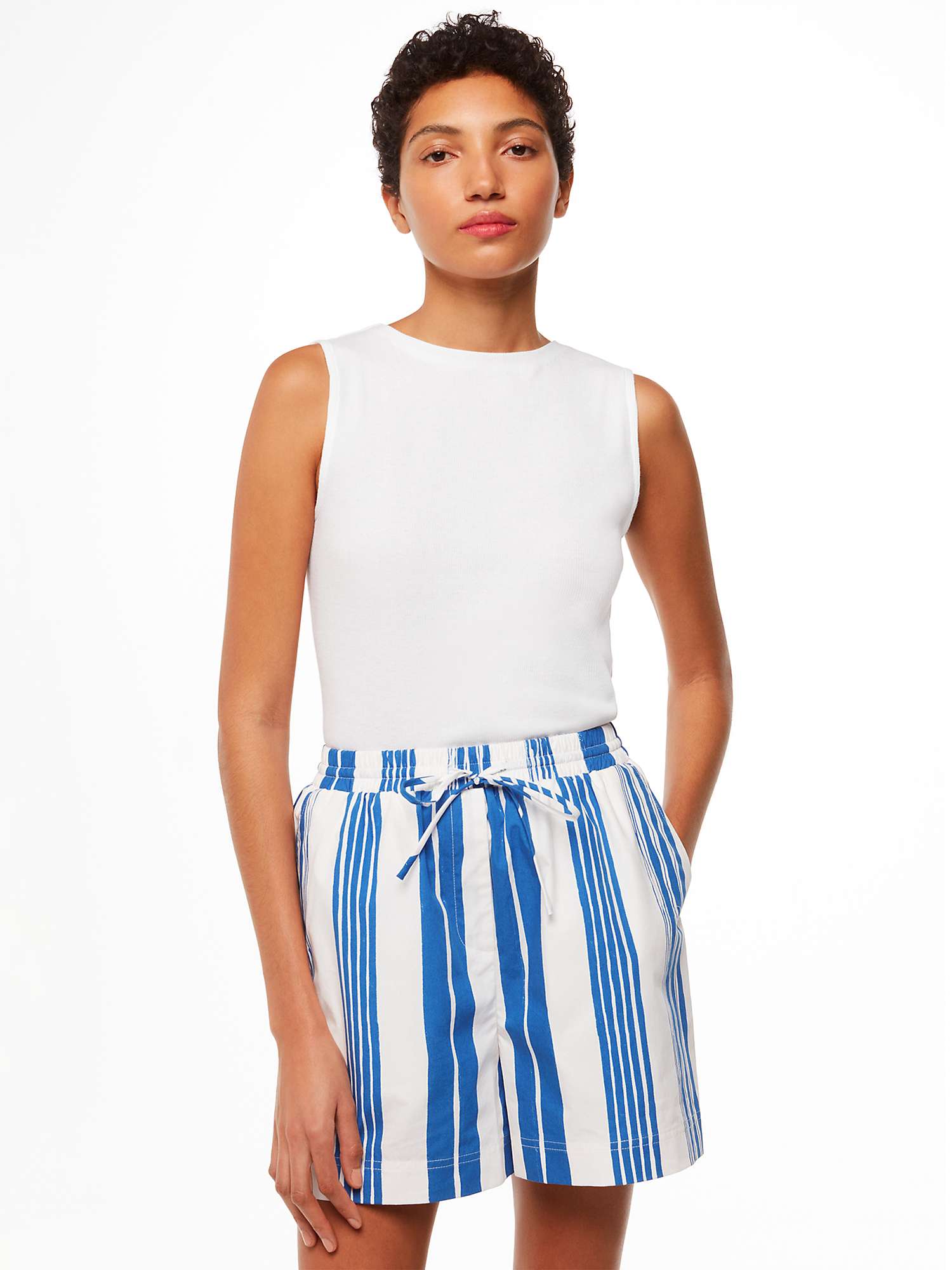 Buy Whistles Painted Stripe Cotton Shorts, White/Blue Online at johnlewis.com