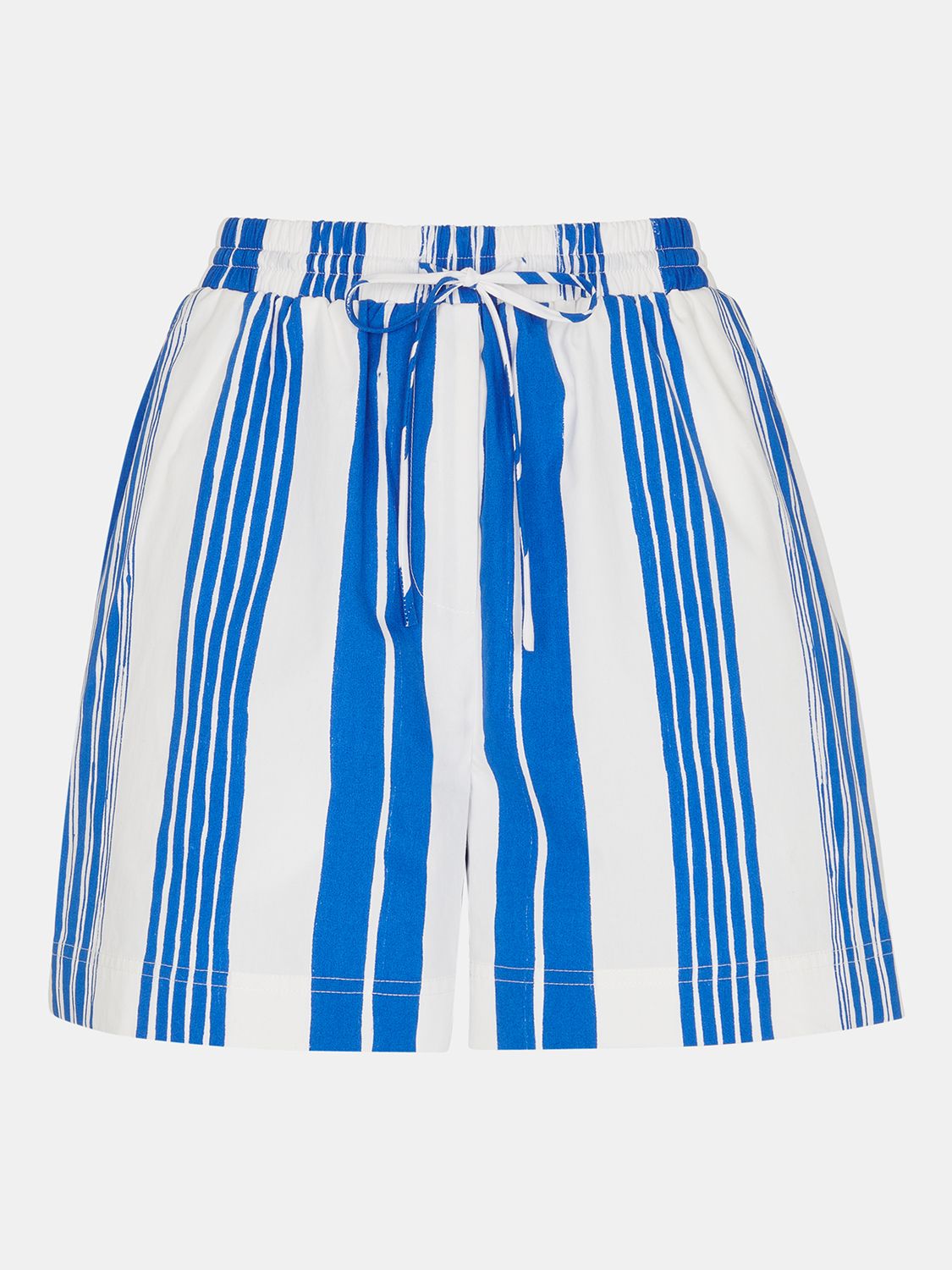 Whistles Painted Stripe Cotton Shorts, White/Blue, 6