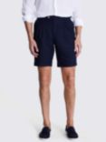 Moss Matte Linen Blend Side Adjustable Shorts, Navy