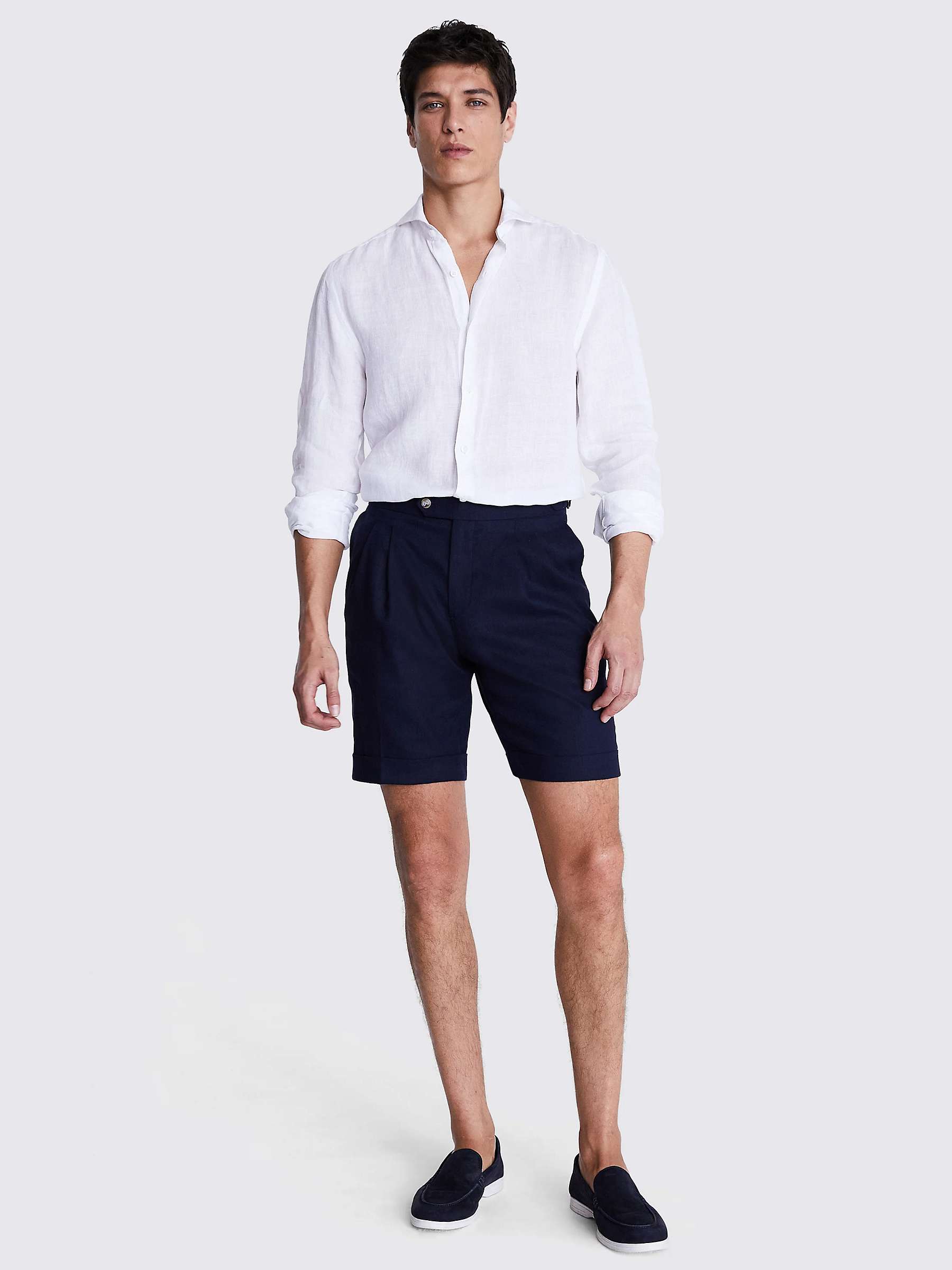 Buy Moss Matte Linen Blend Side Adjustable Shorts, Navy Online at johnlewis.com